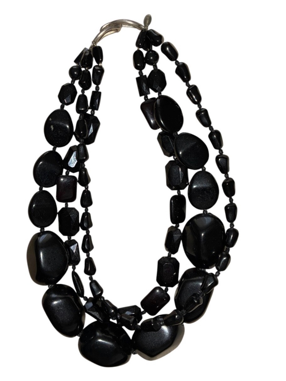 CARLISLE Signed Chunky Multi Stranded Black Beaded‎ Statement Necklace.